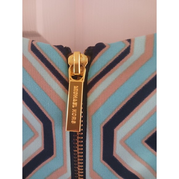 Michael Kors Dress S Sleeveless V-neck Pattern Zipper Geometric Blue Stretch - Picture 2 of 6